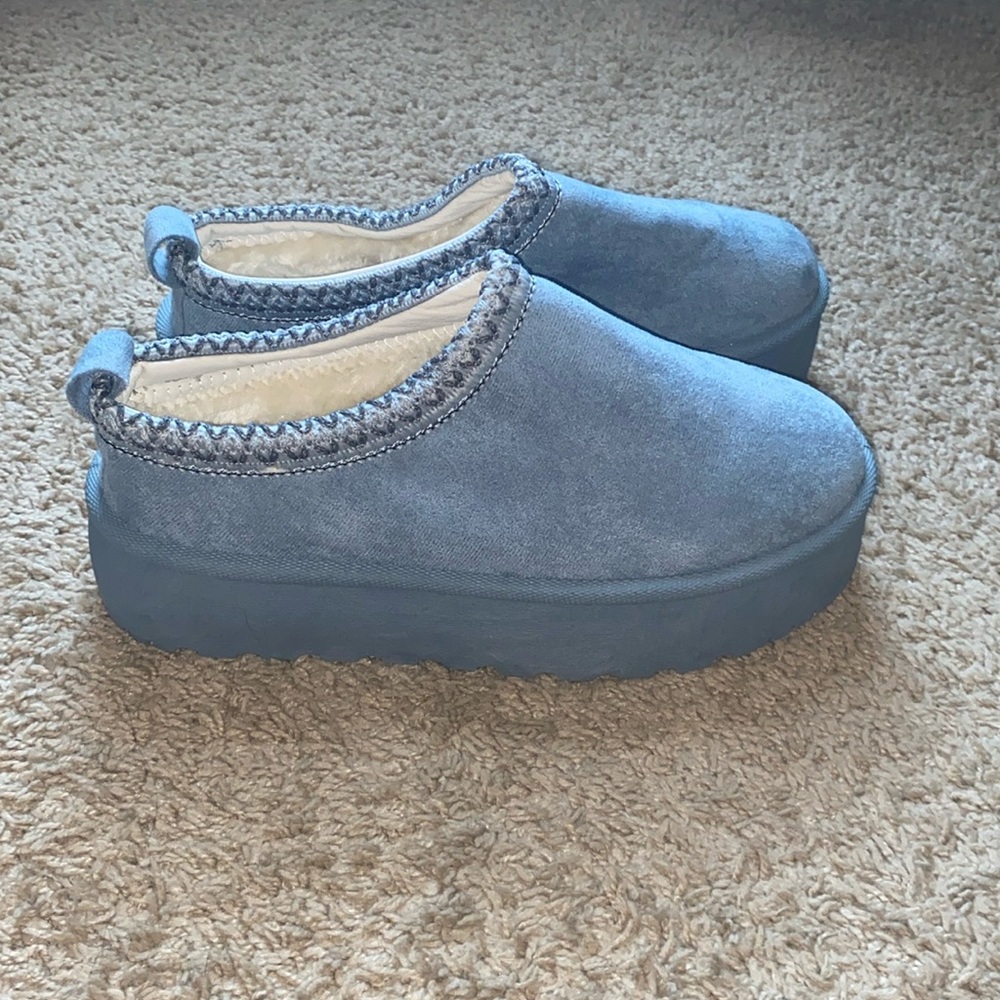 Blue Faux Suede Clogs